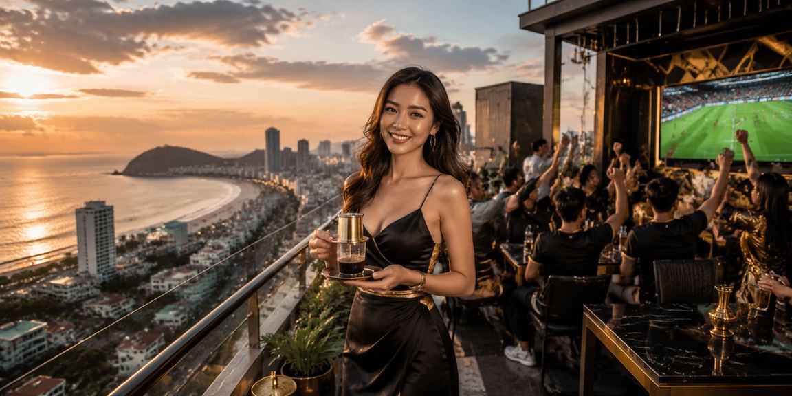 Người dùng tại Vũng Tàu nhâm nhi cà phê và kiểm tra kết quả xổ số trên điện thoại